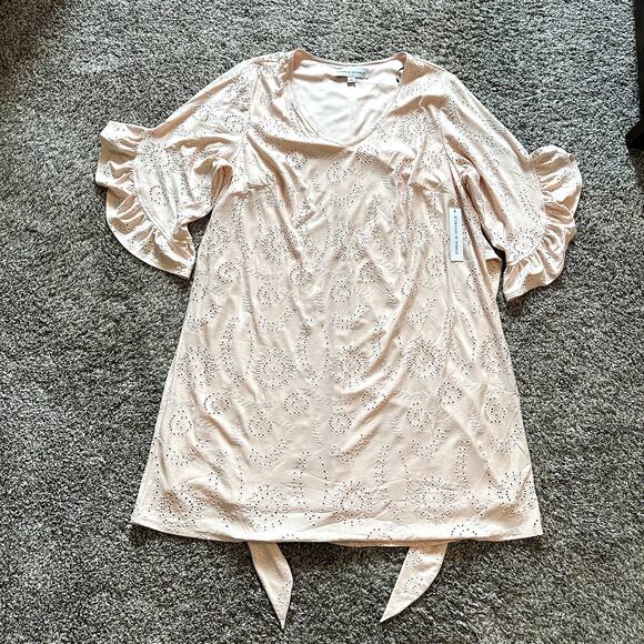 NWT EMMA & MICHELE Eyelet Ruffle Sleeve Dress Size 1X Preppy Classic Office Chic - Picture 1 of 13